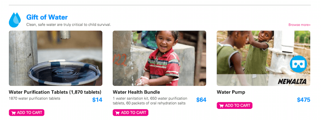 unicef survival gifts content