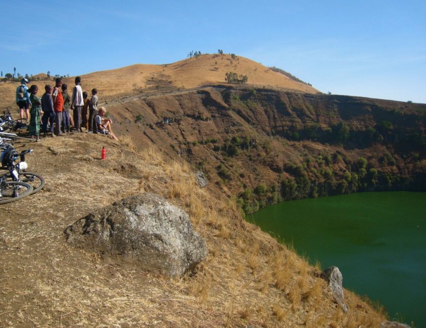 Relaxing at the Crater Lake with Usual Crowd of Children