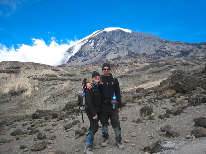 Dave and Deb climbing Mount Kilimanjaro