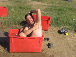 Dave Bathing our red box in Sudan