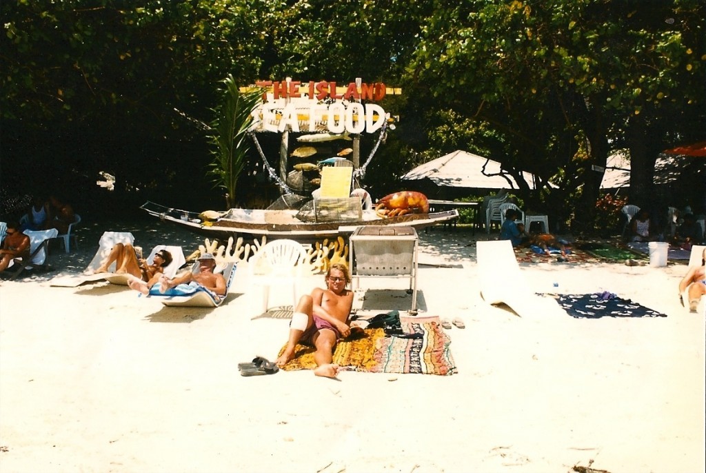 Dave Bouskill, Thailand, Dave using our Trusty Sarongs as a beach matt