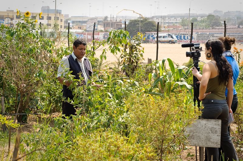 Filming the Villa El Salvador community garden in Lima, Peru. Photo copyright Kamil Bialous_The Paradigm Shift Project Filming the Villa El Salvador community garden in Lima, Peru. Photo copyright Kamil Bialous_The Paradigm Shift Project