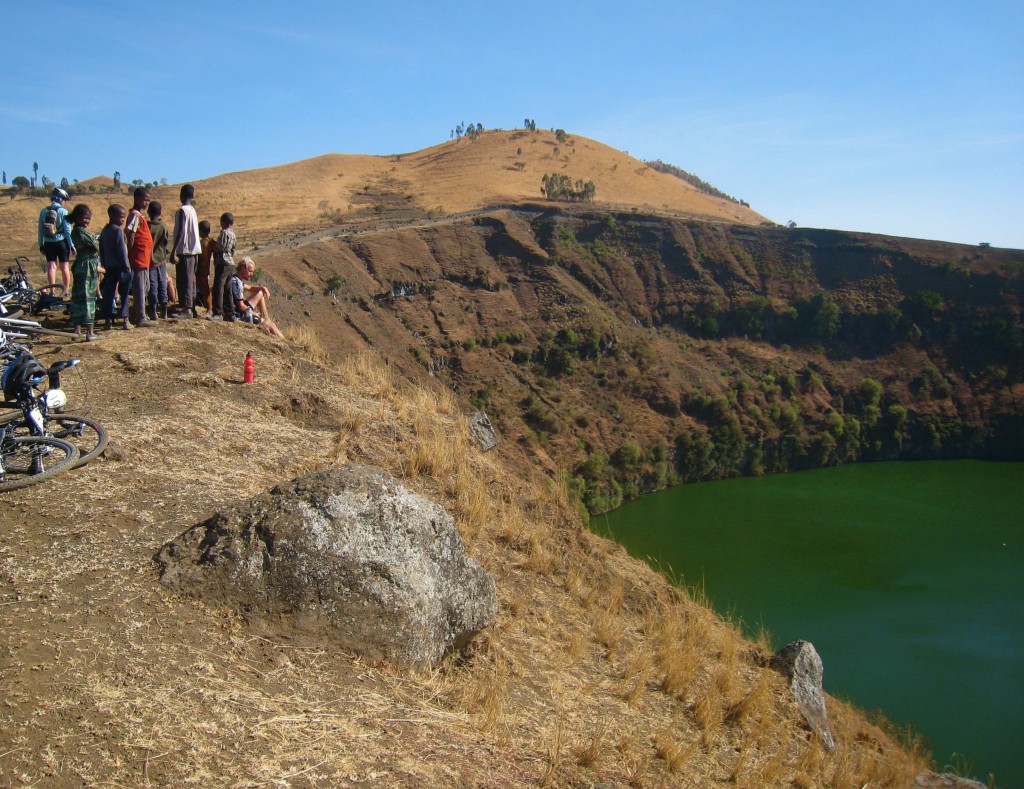 Relaxing at the Crater Lake with Usual Crowd of Children