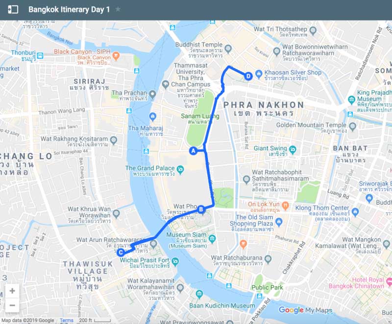 bangkok itinerary map day 1