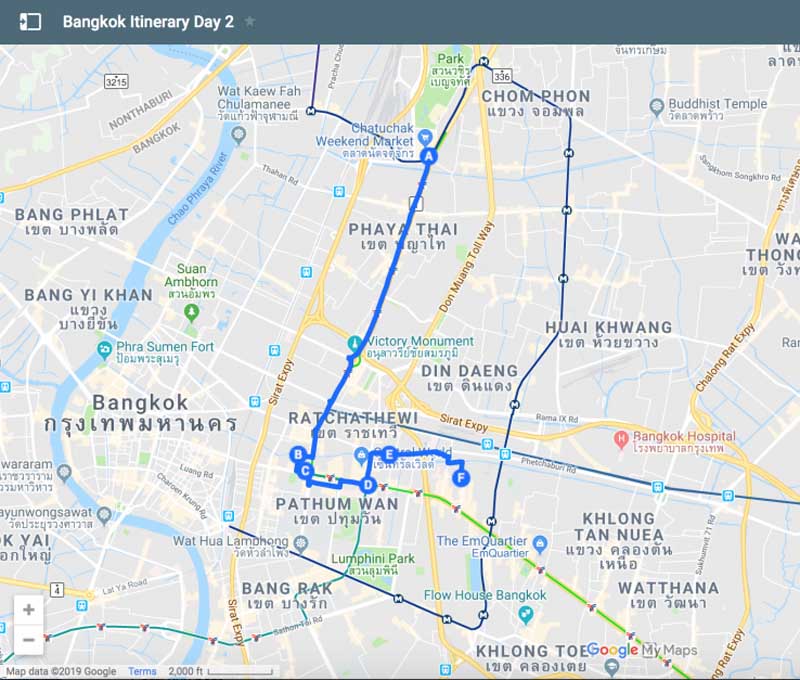 bangkok itinerary day 2 map