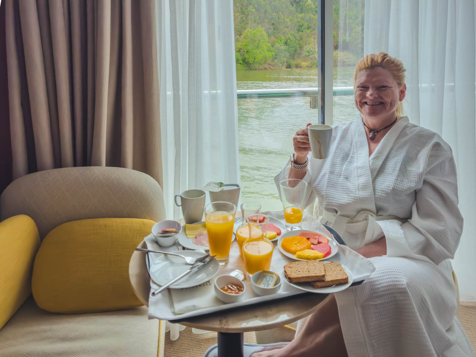 Breakfast in our room on the Avalon Alegria in the Douro Valley