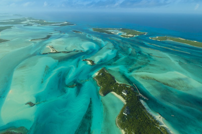 The Exuma Cays in the Bahamas from above