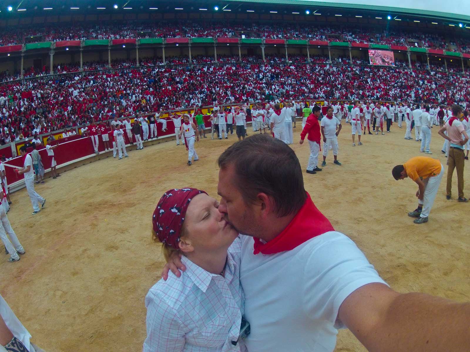 The Running of the bulls in Pamplona, Spain