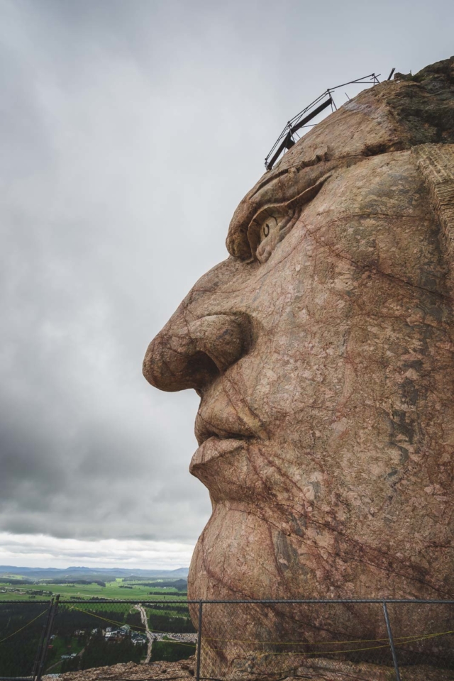 close up of face of crazy horse monument