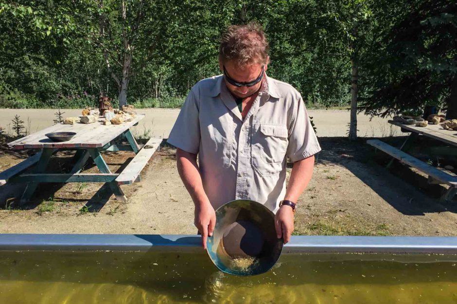 panning for gold at claim 33 in the yukon