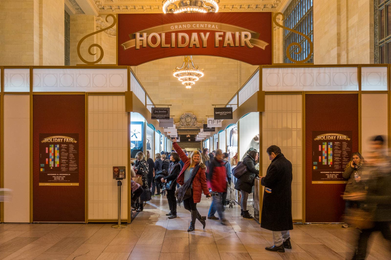 Deb from The Planet D outside the entrance to the Grand Central Holiday Fair