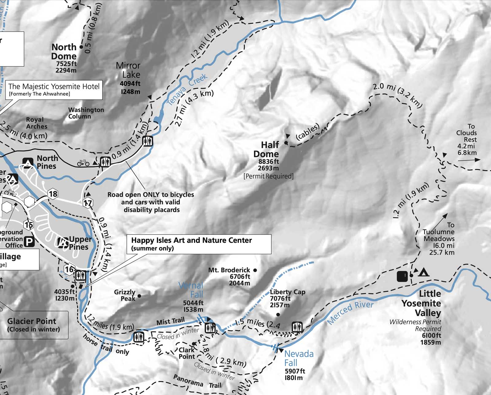 Half dome hike Trail Map