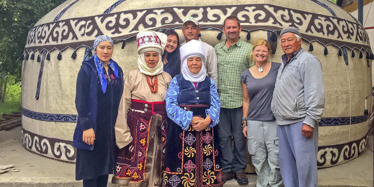 Yurt building with the locals