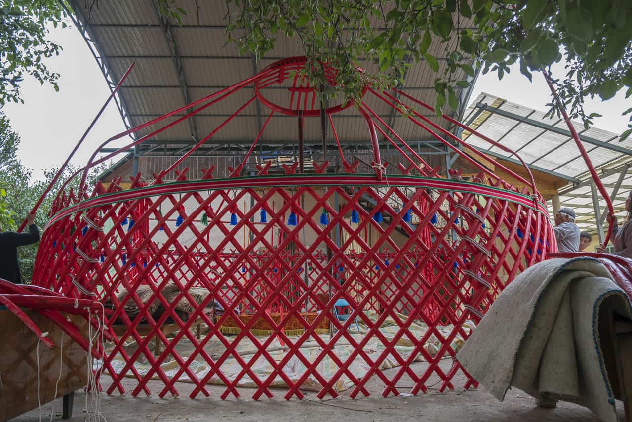 Yurt building in kyrgyzstan