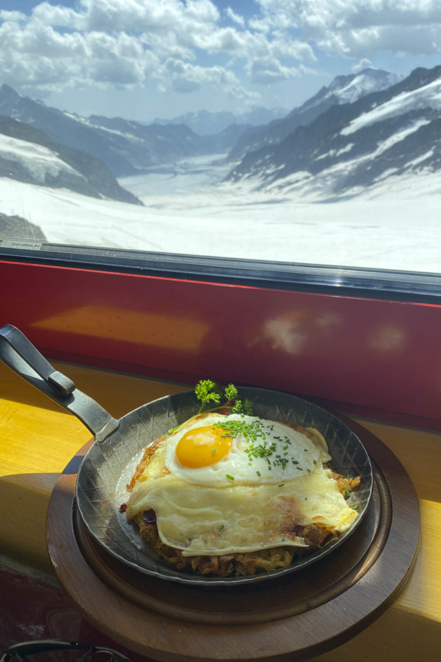 Eating at Jungfraujoch top of Europe