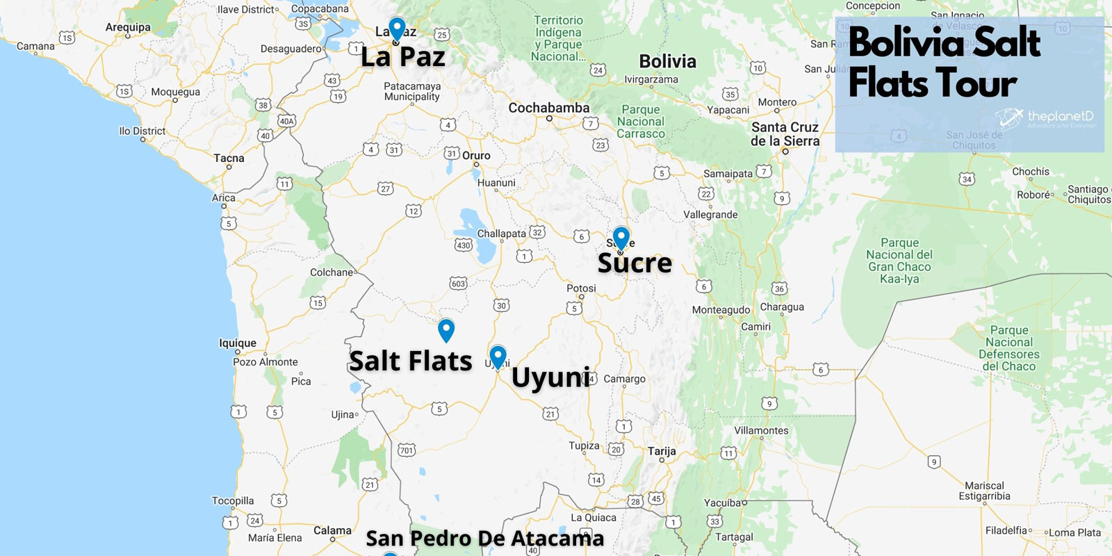 Map of the Salt Flats in Bolivia