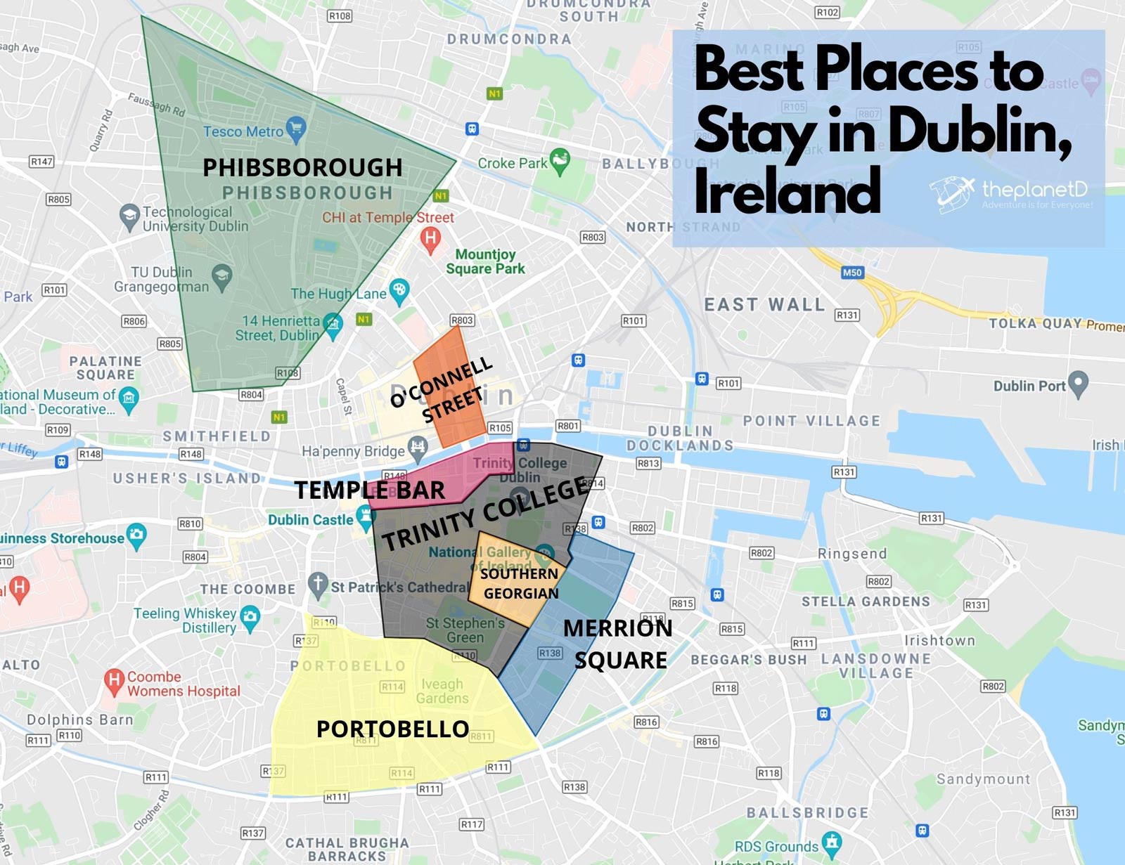 Map of the Best Areas to stay in Dublin