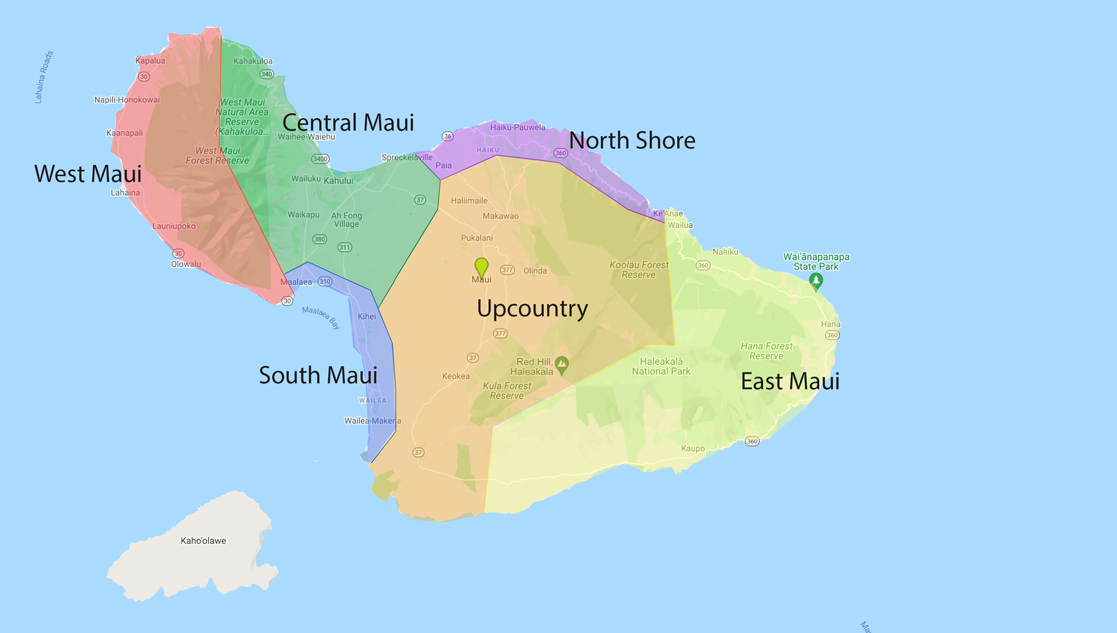 Where to stay in Maui Map of Districts