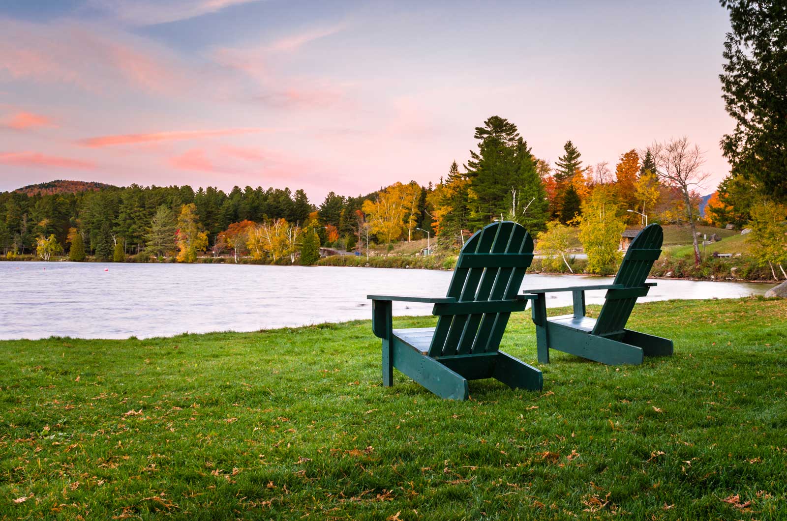 adirondack chairs on mirror lake