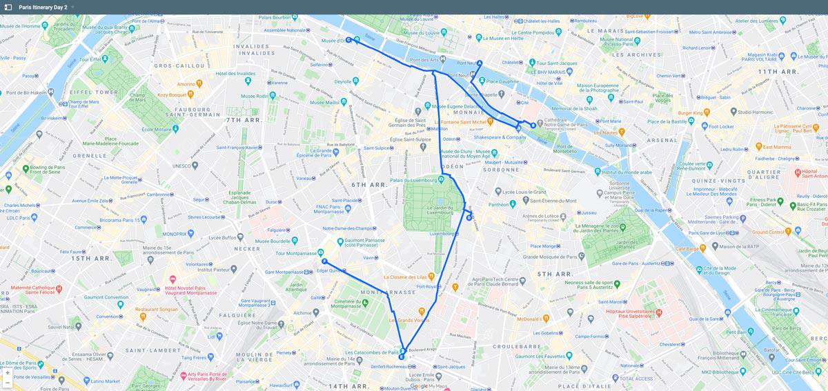 Paris Itinerary Map Day 2