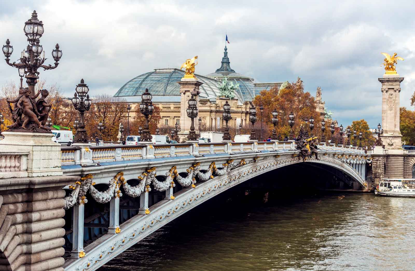 Paris in October Alexander III Bridge on river Seine