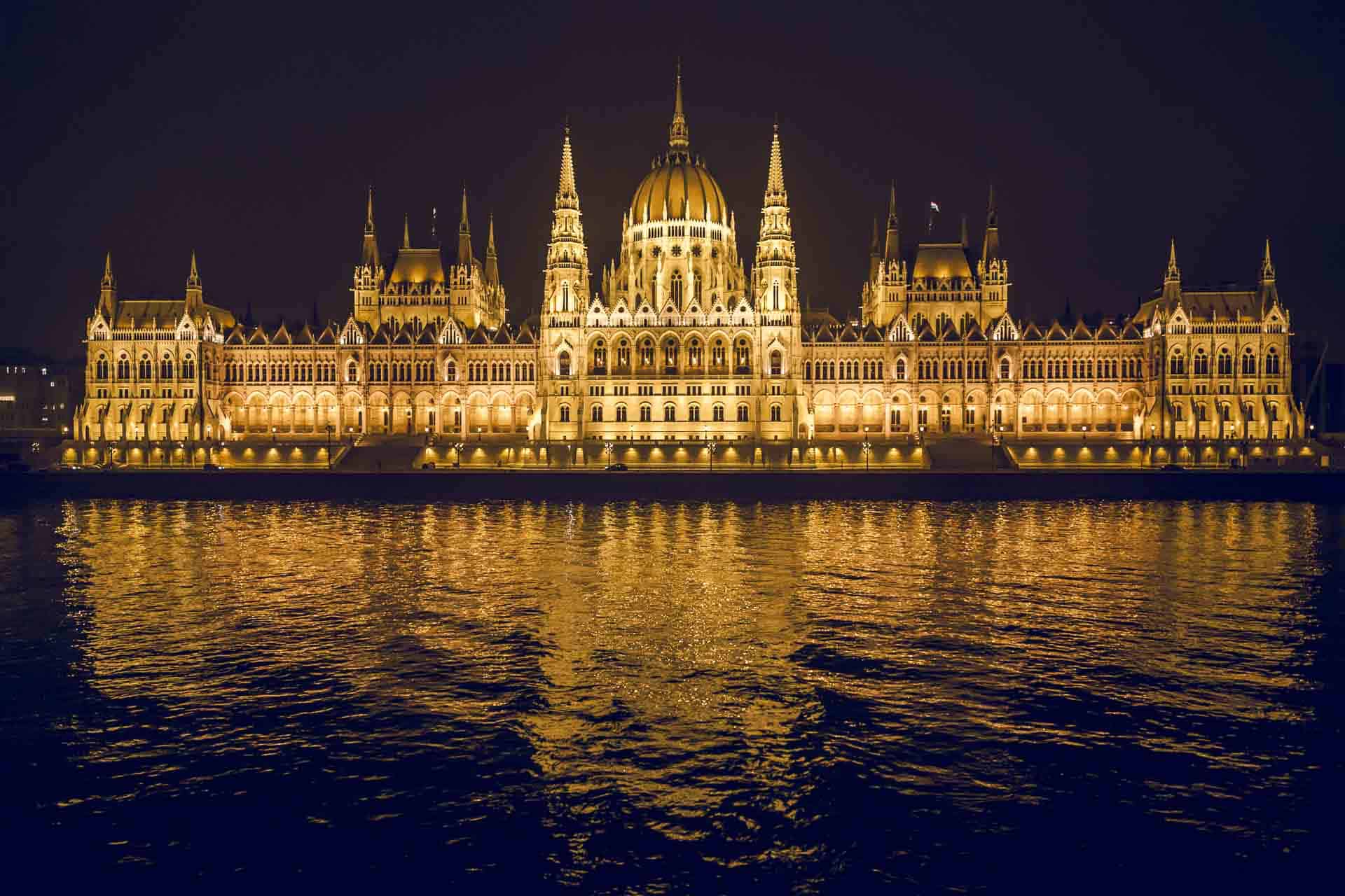 The Parliament Buildings in Budapest, Hungary at night