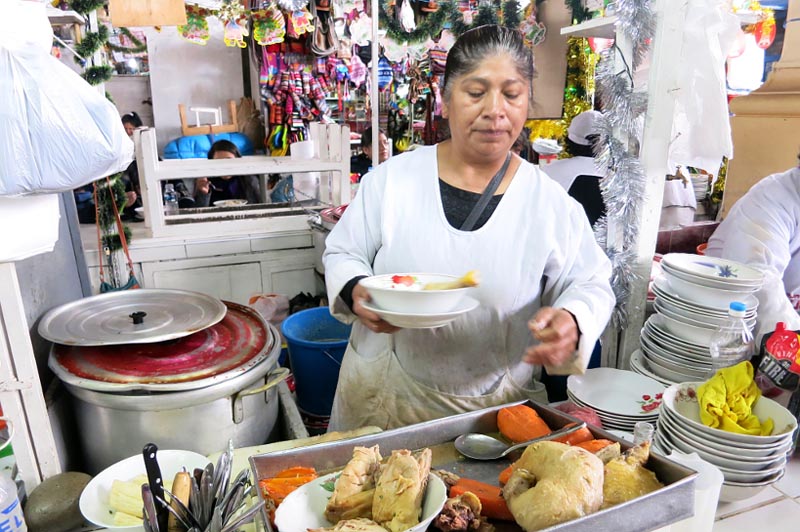 Freshly made Caldo de Gallina at Mercado San Pedro