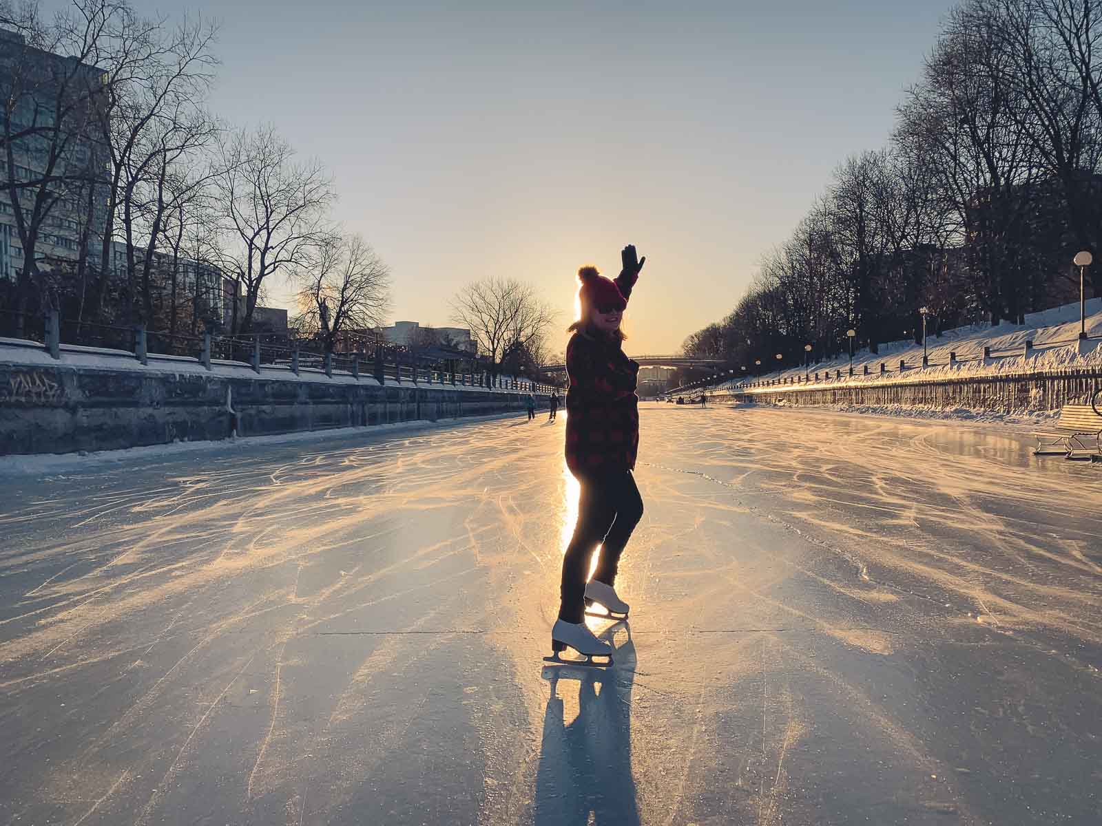 Skating on  the Rideau Canal in winter