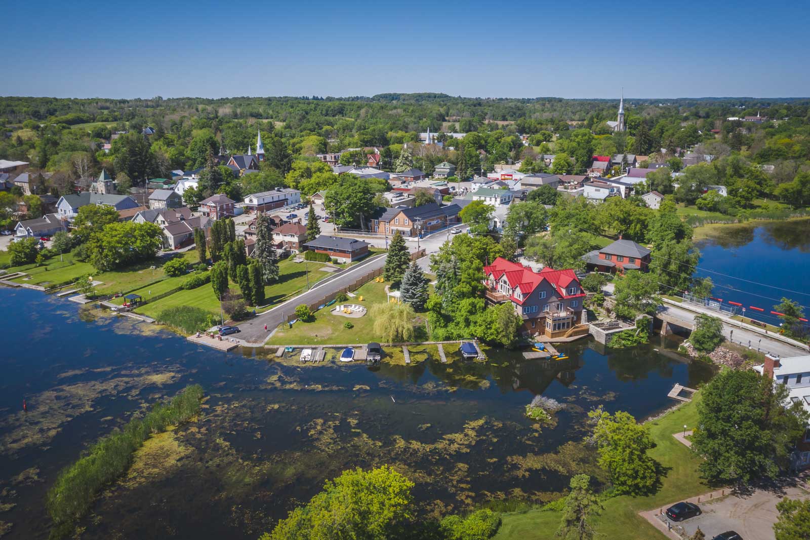 The Beautiful town of Westport from Above on the Rideau Canal