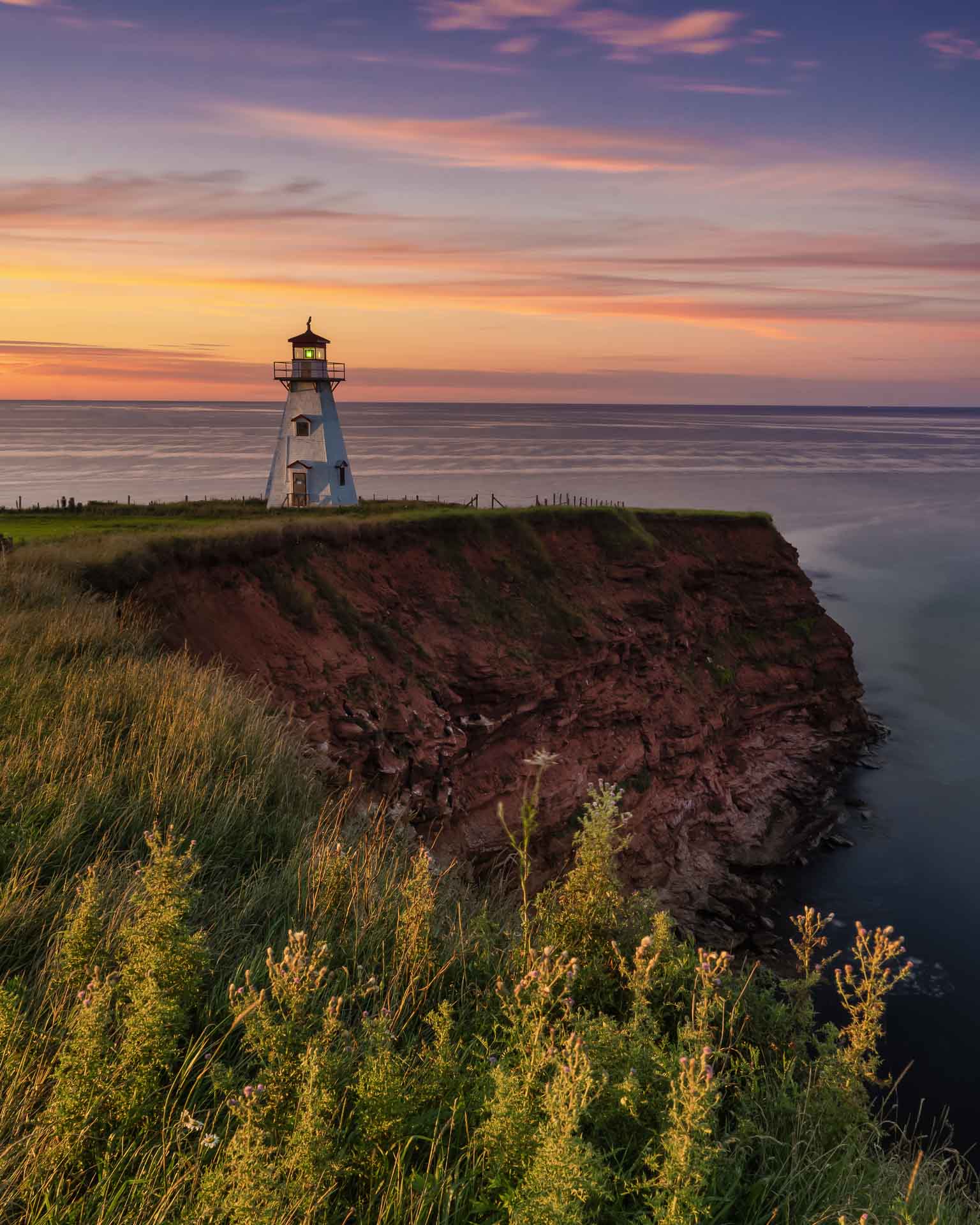 prince edward island lighthouse at sunset