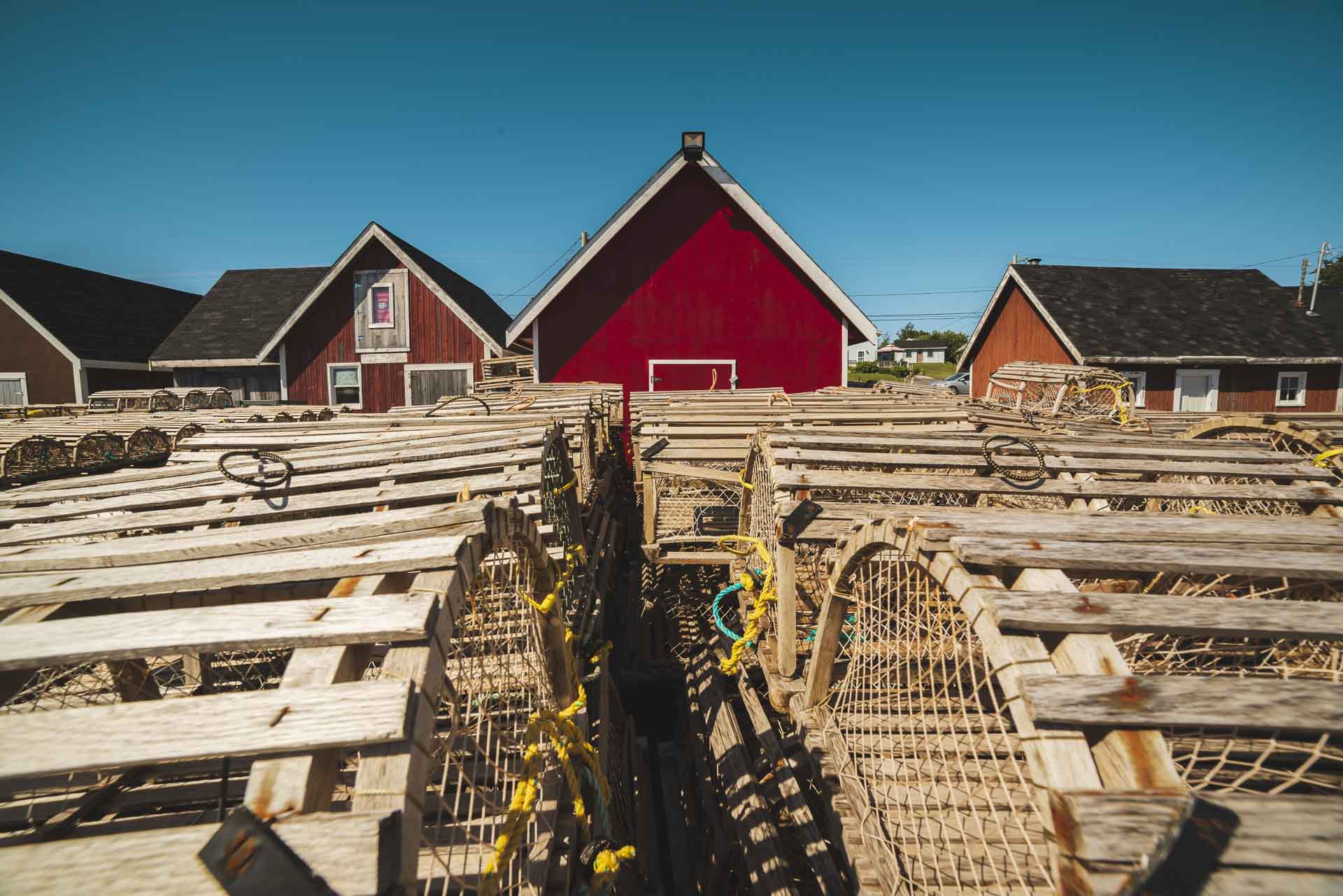 lobster nets and fishing shacks in prince edward island