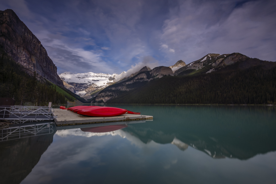 Lake Louise Canoe at sunrise