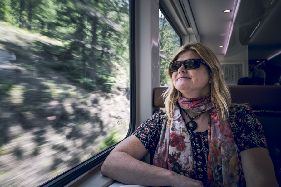 Deb enjoying the view from the platform