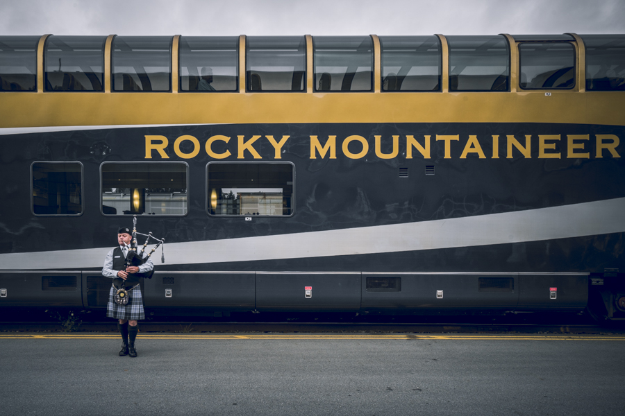 A Bagpipe sendoff for the Rocky Mountaineer