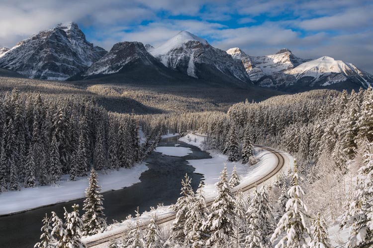 Taking the train in the Rocky Mountains of Alberta in Canada is an adventure
