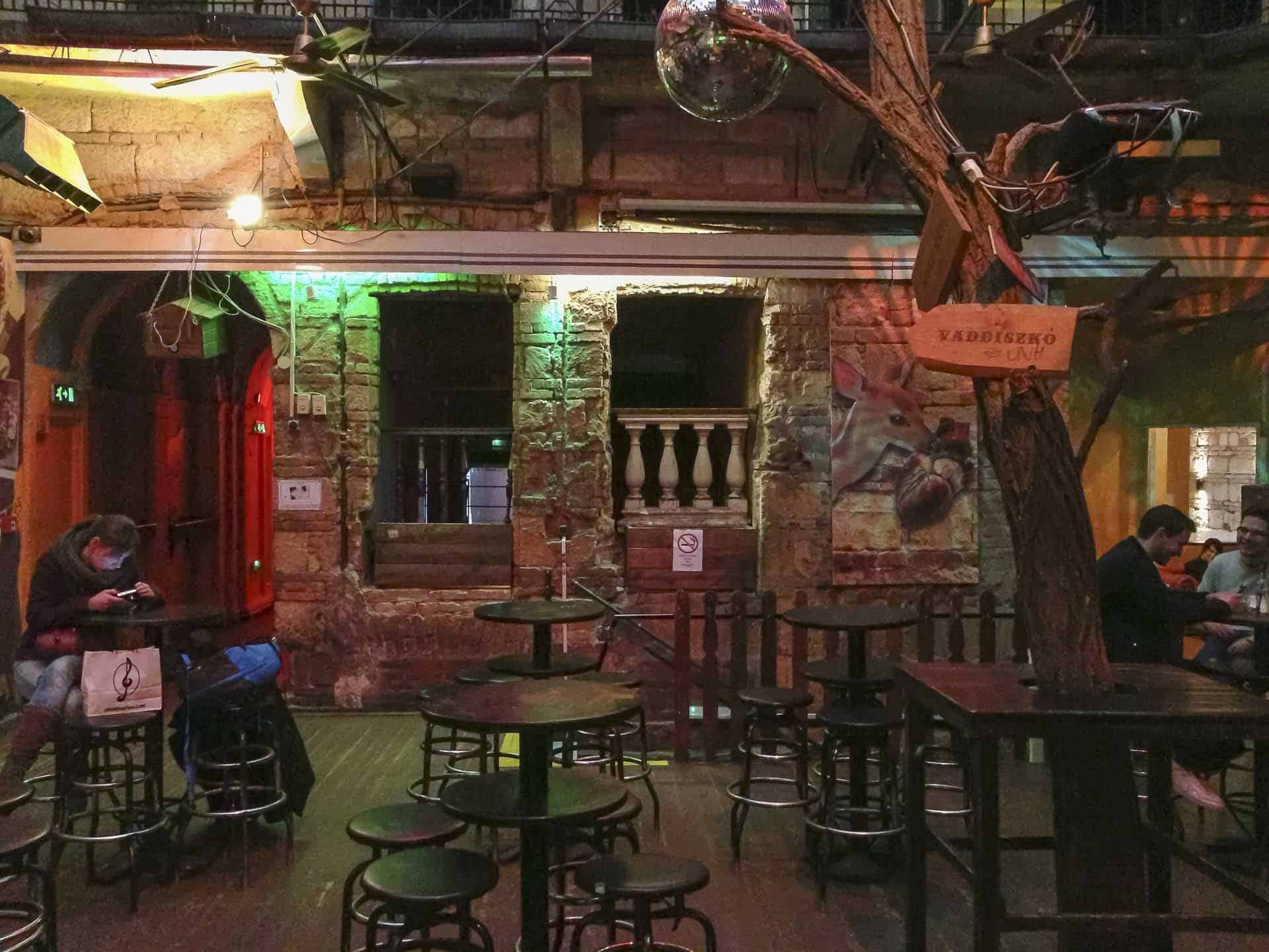 Inside Szimpla Kert Ruin Bar in Budapest, Hungary