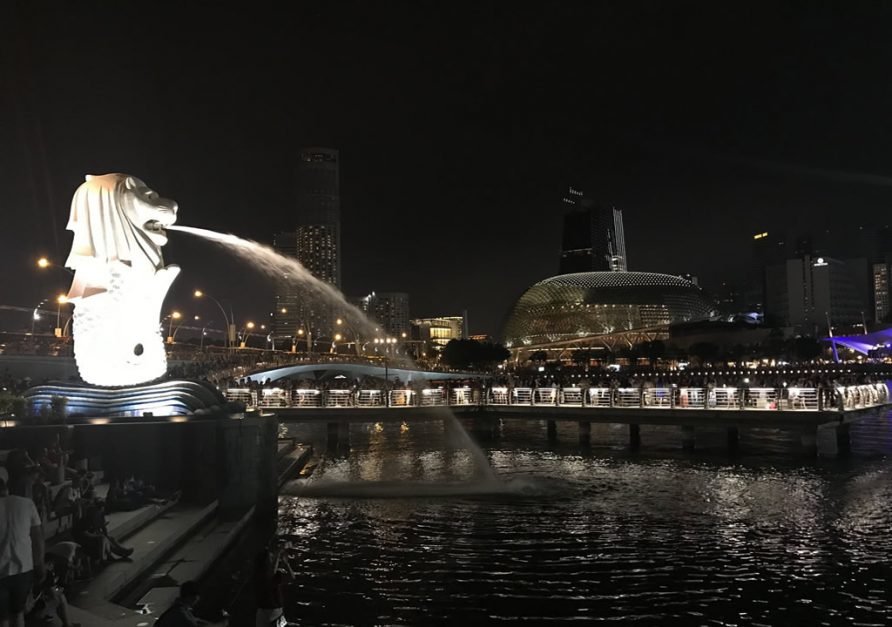 Merlion Park sur votre itinéraire de nuit à Singapour