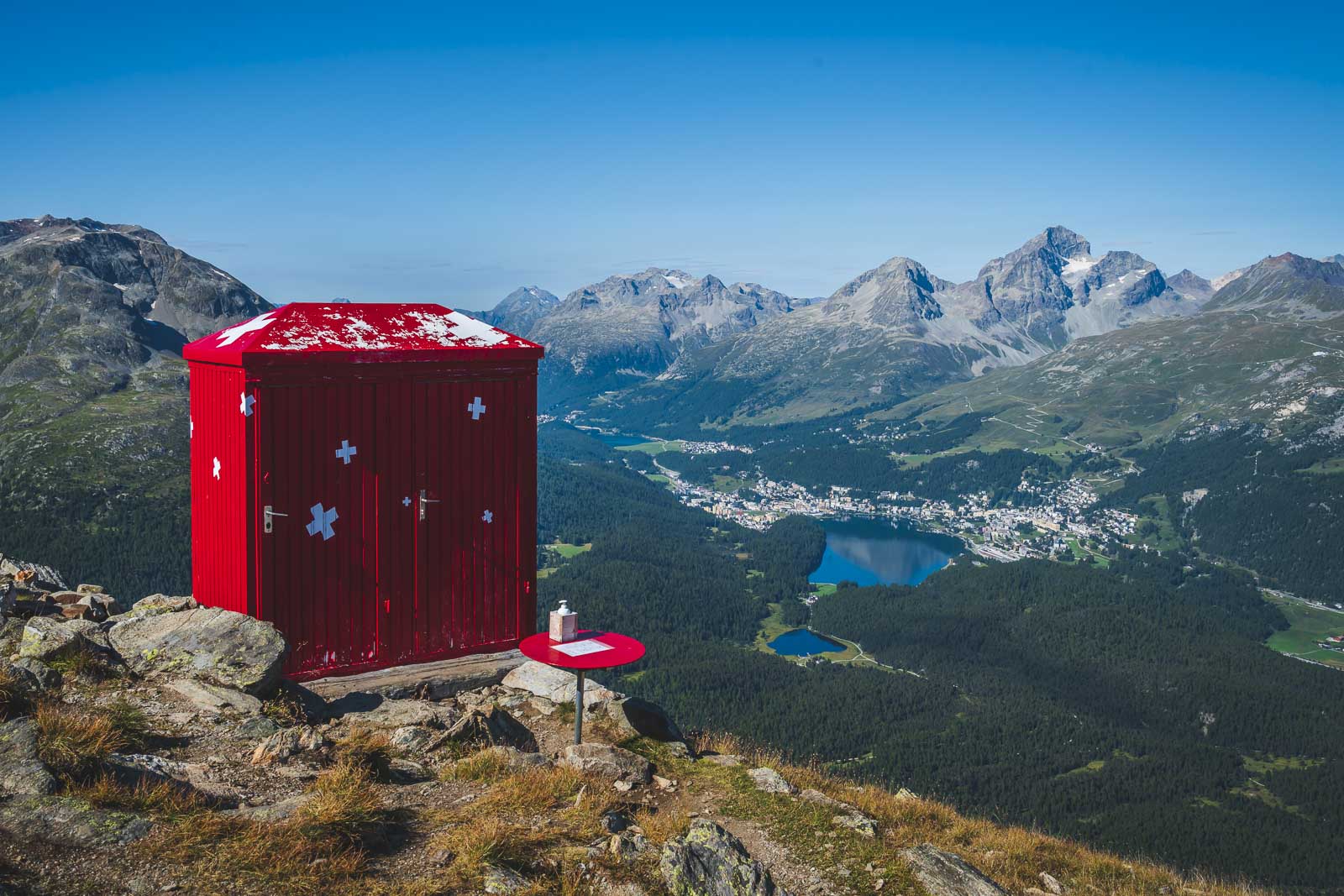 Toilet with at view at Segatini Hut St. Moritz