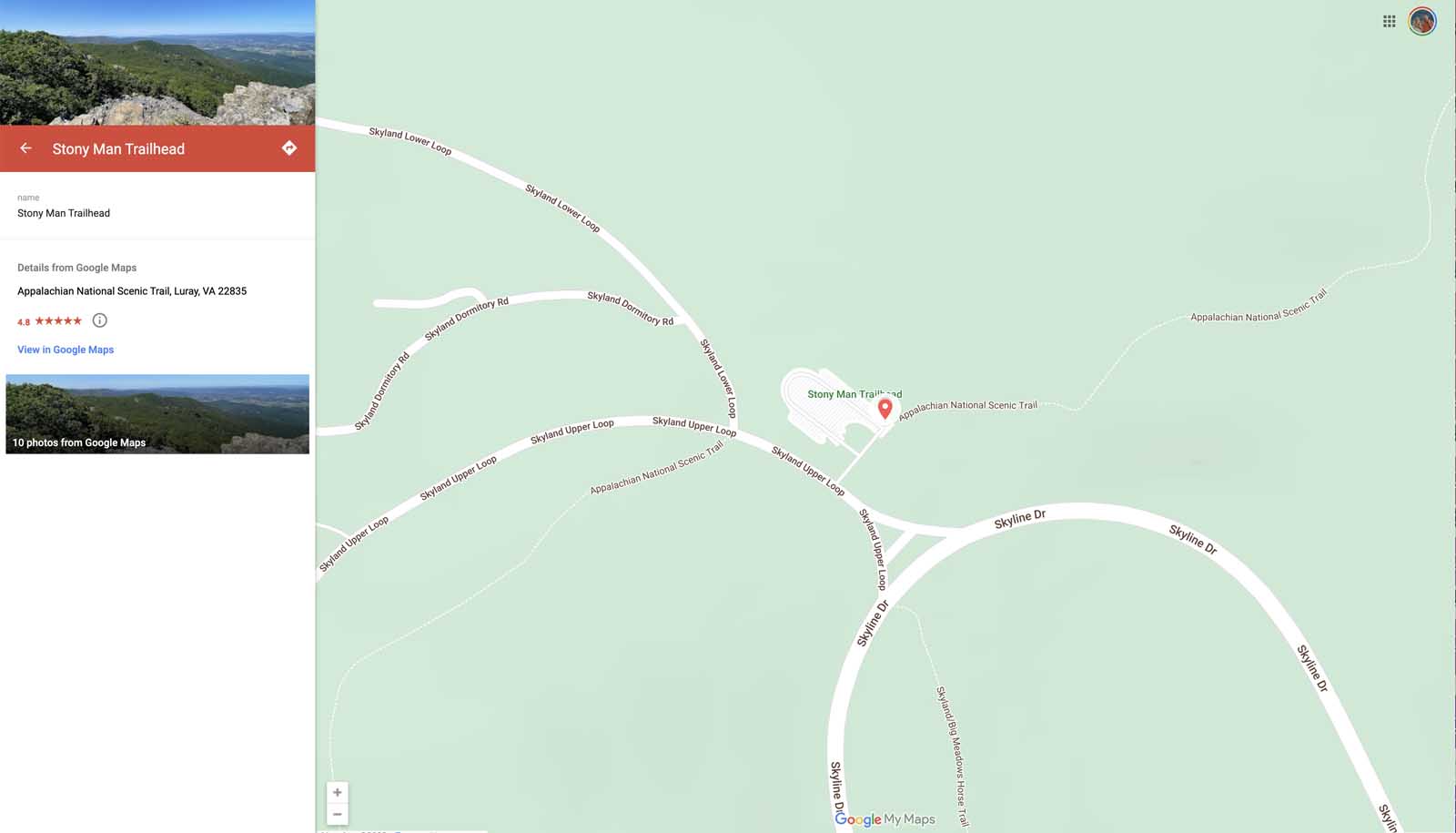 Stony Man Trail Hiking Map