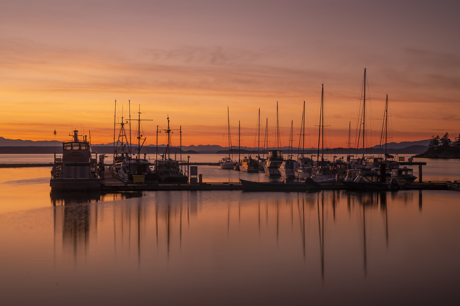 lund at sunset on the sunshine coast bc marina