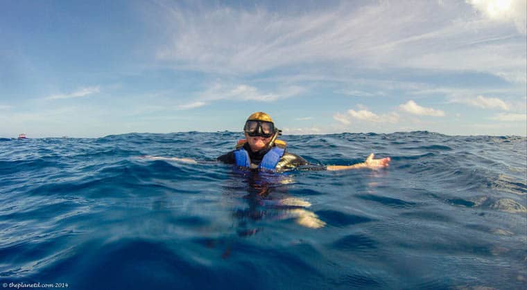 Deb is ready to swim with the whale sharks