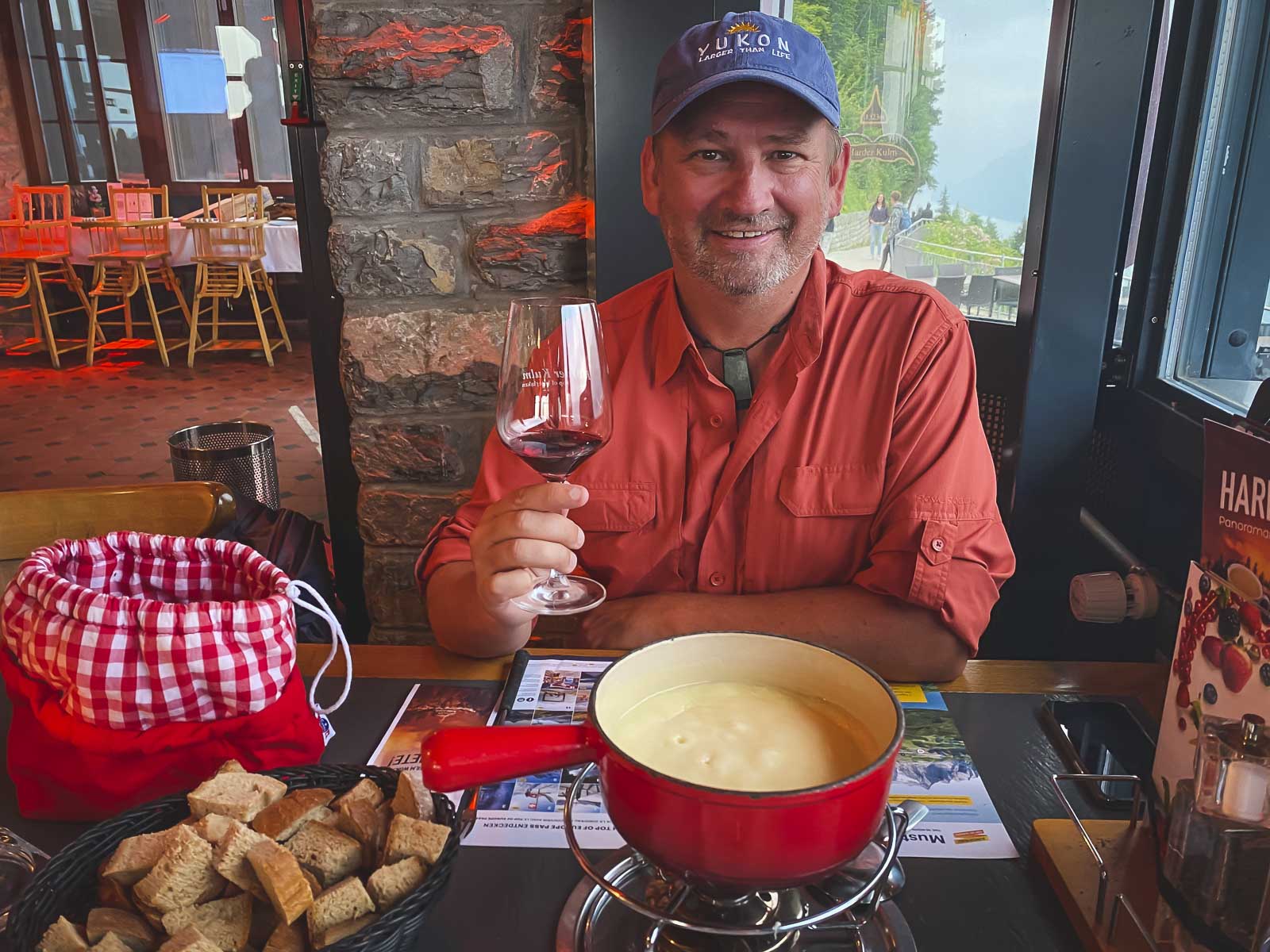 Enjoying a cheese fondue in Switzerland