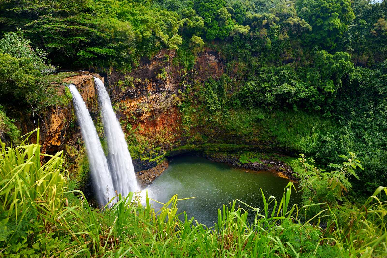 Twin Wailua Falls in Kauai Hawaii