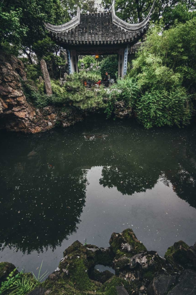 Reflecting pond at lion grove gardens in Suzhou
