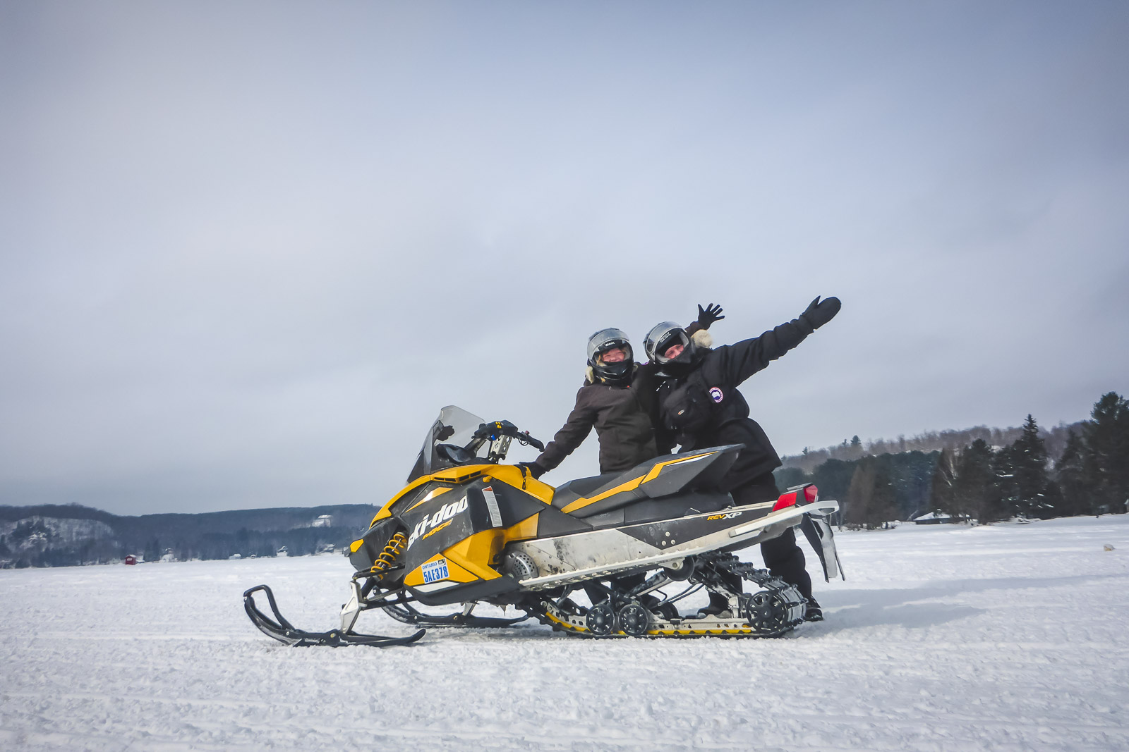 Snowmobiling in Ontario during winter