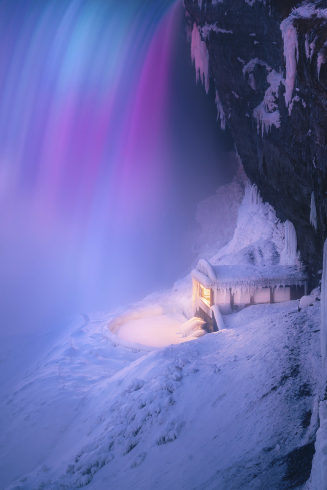 Winter in Canada Frozen Niagara Falls at Night