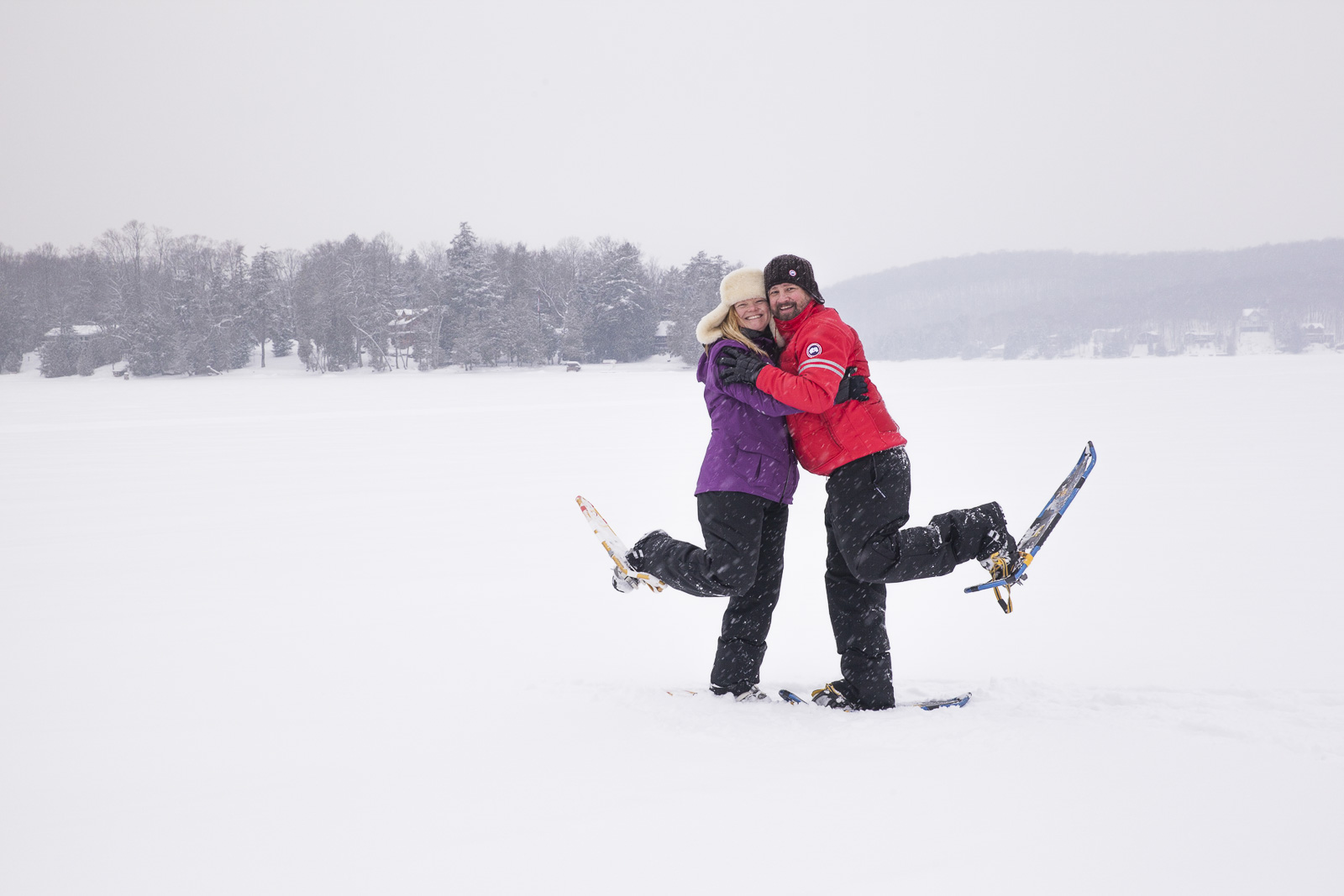 Snowshoeing as a couple in Winter in Ontario
