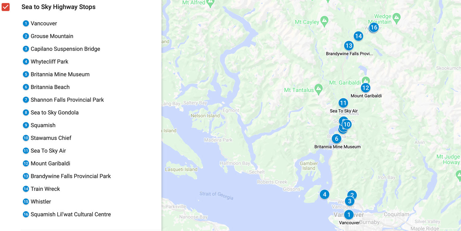 vancouver to whistler stops map