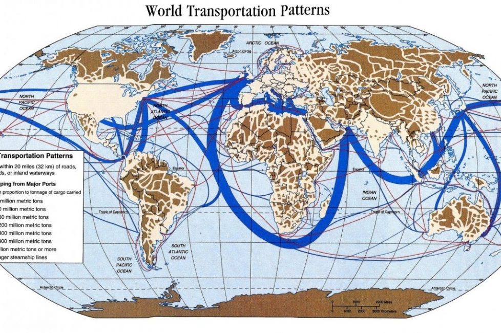 World Major Shipping Routes Map - Free Word Template