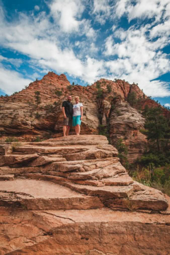 Dave and Deb from The Planet D hiking in Zion National Park, Utah.